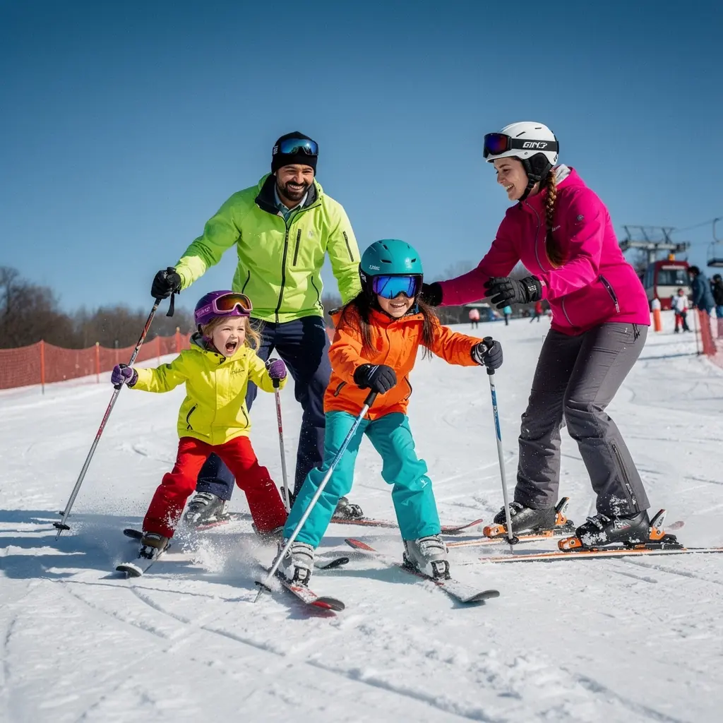 Children playing at an accessible playground in a picturesque village in Slovakia, with rolling hills in the background.