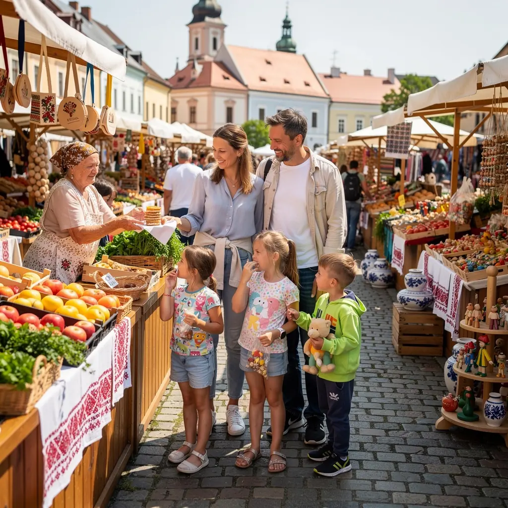 A panoramic view of Bratislava's historic city center, showcasing accessible routes for families with strollers.